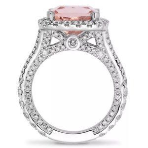 5 Ct Pink Topaz Diamond Halo Engagement Ring